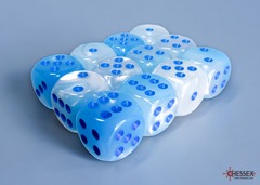 Gemini Pearl Turquoise-White/blue Luminary 16mm d6 Dice Block (12 dice)